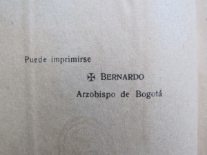 Autorización de impresión dada por el Arzobispo de Bogotá, Bernardo.