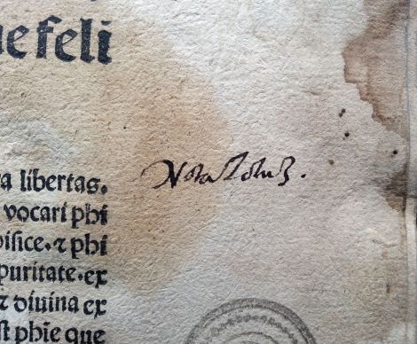 Detalle de la anotación de Fray Cristobal de Torres, resaltando la importancia del texto donde se lee: “Nota istud” o ”Notandus”
