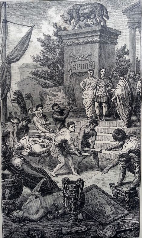 Estatuas y obras de arte llevadas a Roma. En: Plutarch's Lives. 1881, copia disponible en el Archivo Histórico UR. 