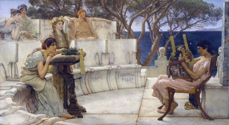 Alceo y Safo (Tomado de: http://commons.wikimedia.org/wiki/File:Sappho_and_Alcaeus,_by_Lawrence_Alma-Tadema.jpg)