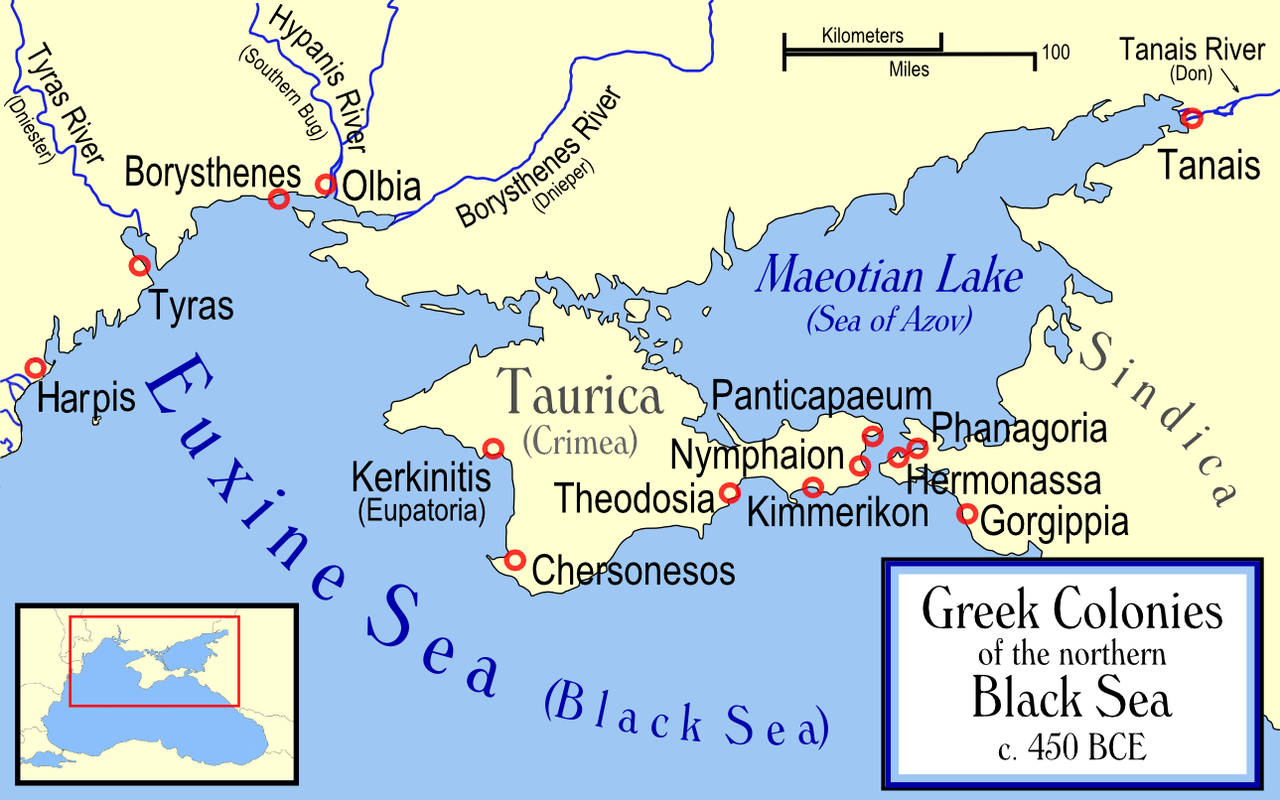 Colonias griegas del norte del mar Negro, hacia 450 a. C. Fuente: Wikipedia.