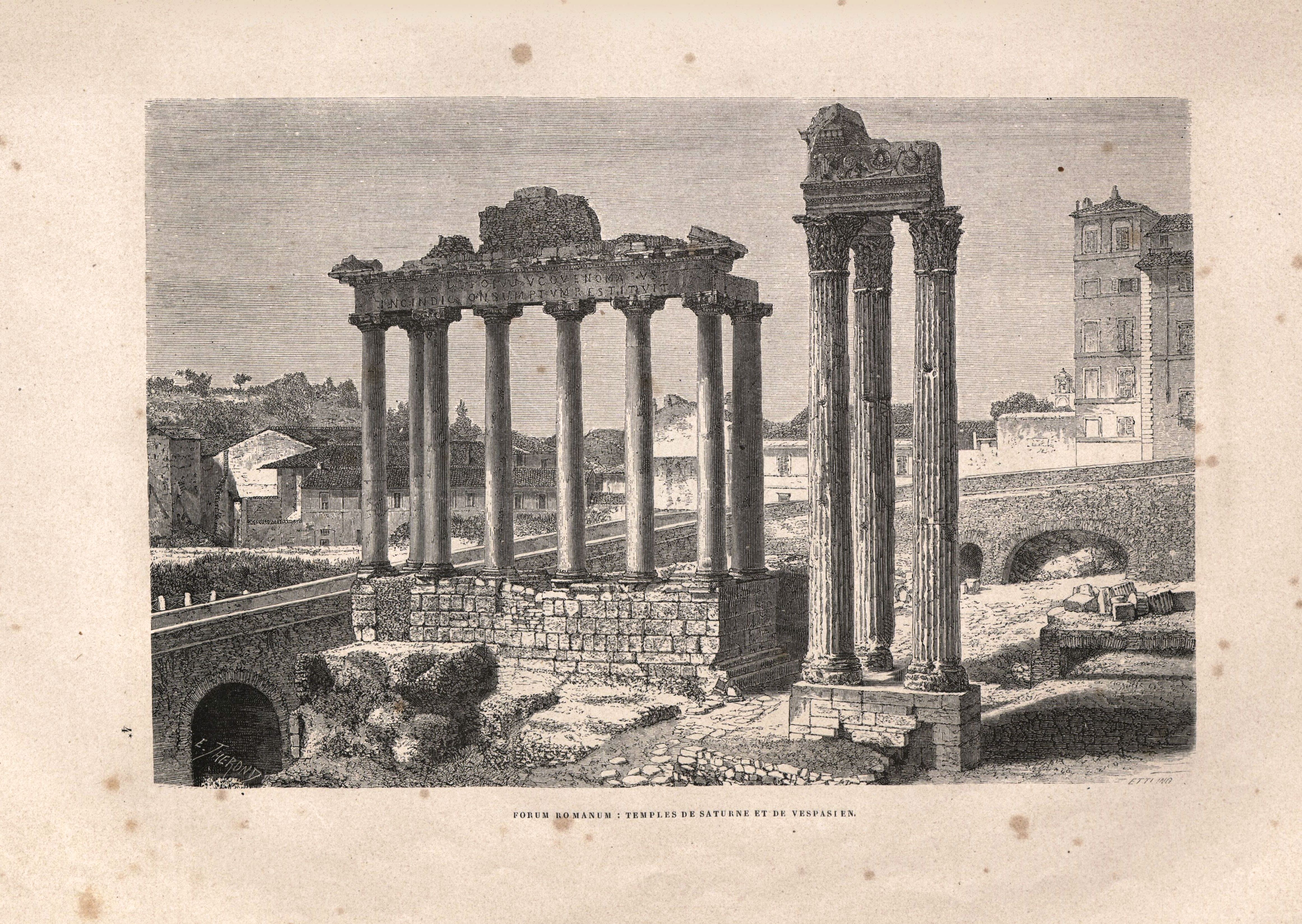 Foro Romano, templos de Saturno y Vespasiano.