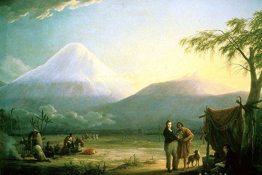 F. G. Weitsch, Humboldt und Aime Bonpland am Fuß des Vulkans Chimborazo (1810). 