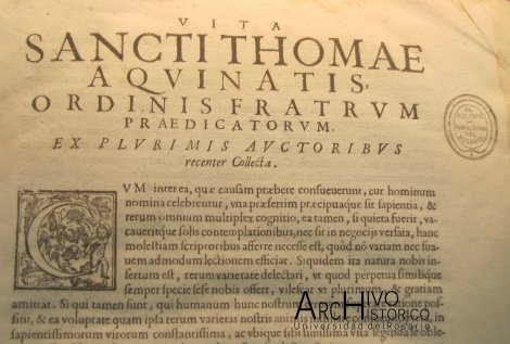 Detalle al Capitulo de Santo Tomás, del libro de Domenico Niccolini da Sabio. 1593 a 1596. Comentando a Santo Tomás de Aquino.