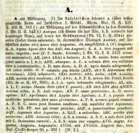 La letra A, en la edición de Stuttgart, 1864.